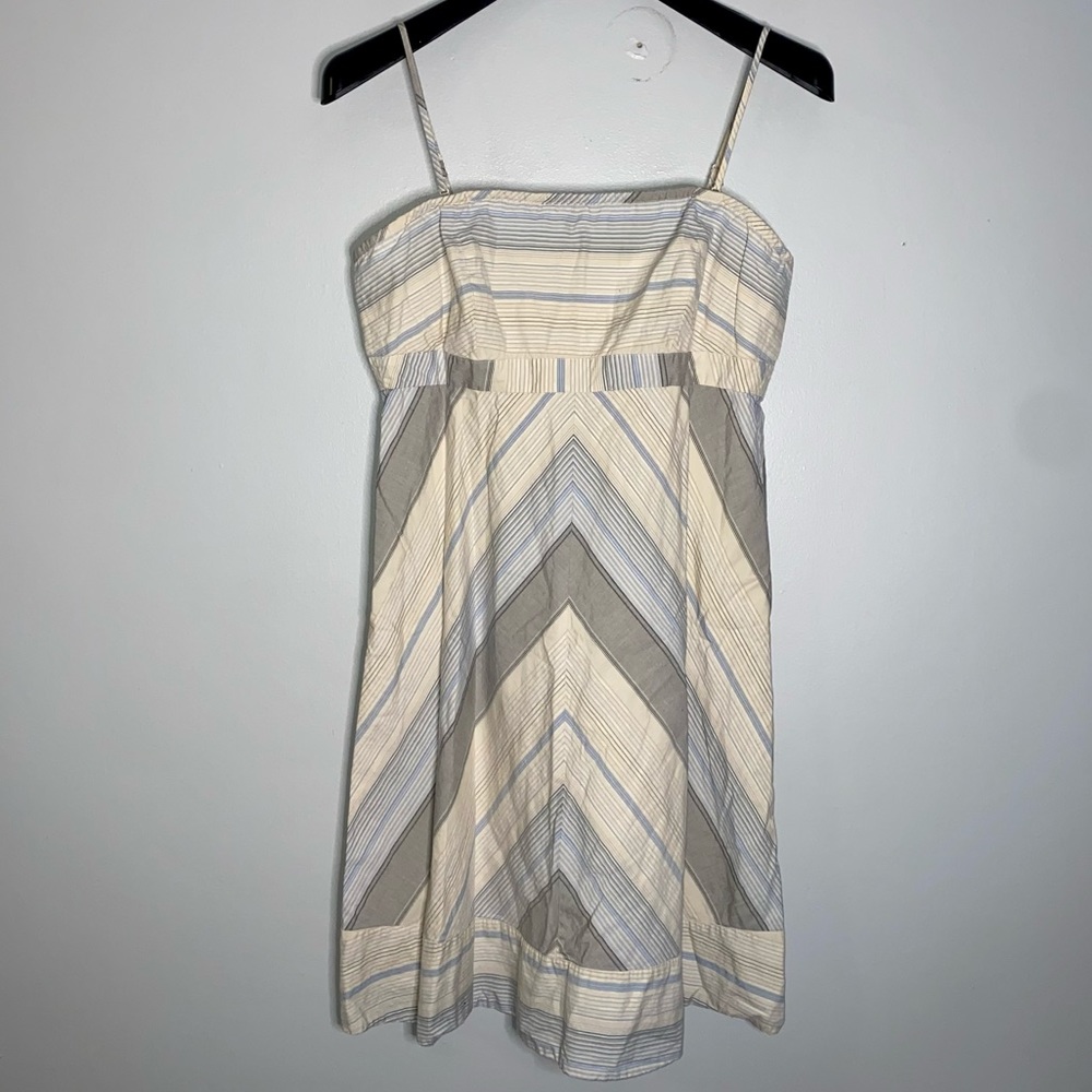 GAP Striped Spaghetti Strap Midi Dress in Cream, Gray, Light Blue